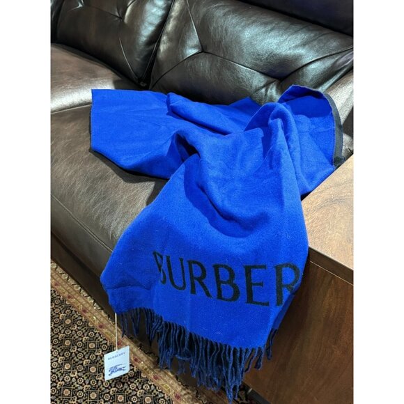 $1450 NWT BURBERRY PRORSUM Blue Luxurious Reversible Pure Cashmere Large Shawl - Picture 2 of 16